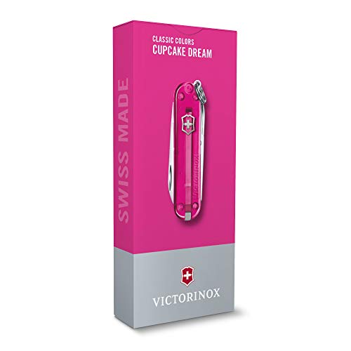 Victorinox Classic SD Swiss Army Knife  Compact  7 Functions  Swiss Made Pocket Knife with Small Blade  Screwdriver and Key Ring   Cupcake Dream  Pink Translucent