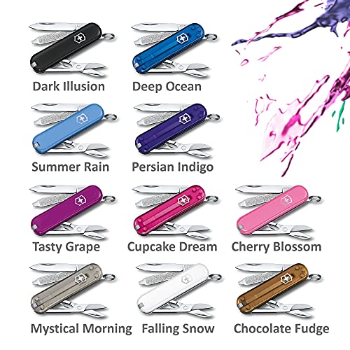 Victorinox Classic SD Swiss Army Knife  Compact  7 Functions  Swiss Made Pocket Knife with Small Blade  Screwdriver and Key Ring   Cupcake Dream  Pink Translucent