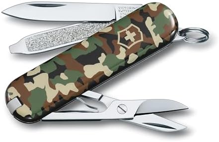 Victorinox Classic SD Swiss Army Knife  Compact 7 Function Swiss Made Pocket Knife with Small Blade  Screwdriver and Key Ring   Camo