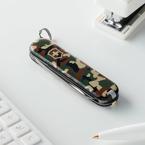 Victorinox Classic SD Swiss Army Knife  Compact 7 Function Swiss Made Pocket Knife with Small Blade  Screwdriver and Key Ring   Camo