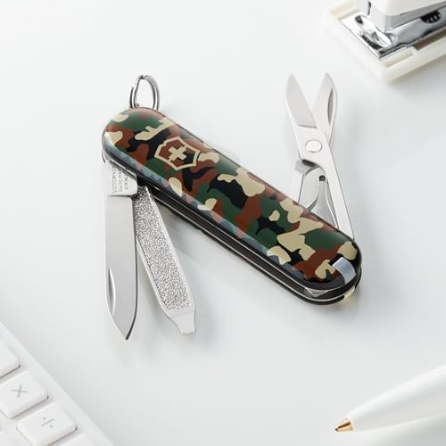 Victorinox Classic SD Swiss Army Knife  Compact 7 Function Swiss Made Pocket Knife with Small Blade  Screwdriver and Key Ring   Camo