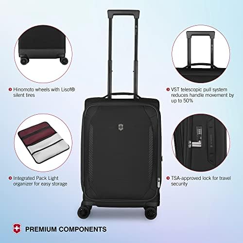 Victorinox Crosslight Frequent Flyer Plus Softside Carry On   Lightweight Rolling Suitcase for Travel Essentials   Expandable Luggage with Foldable Organizer   46 Liter  Black