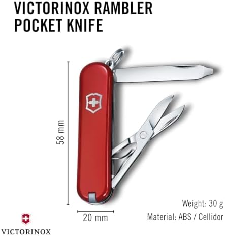 Victorinox Rambler Swiss Army Knife  Compact  10 Functions  Swiss Made Pocket Knife with Magnetic Phillips Screwdriver  Scissors and Tweezers   Red