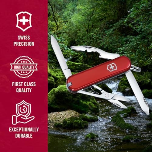 Victorinox Rambler Swiss Army Knife  Compact  10 Functions  Swiss Made Pocket Knife with Magnetic Phillips Screwdriver  Scissors and Tweezers   Red