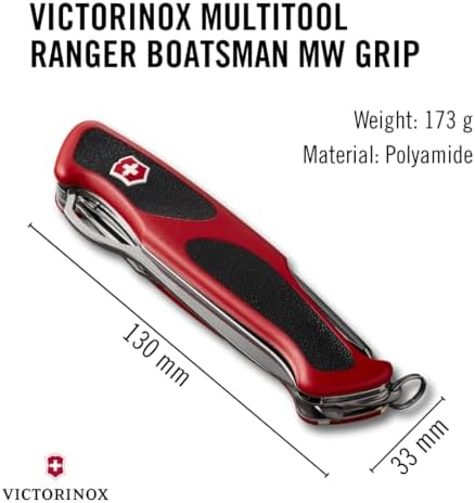 Victorinox Ranger 78 M Grip Swiss Army Knife  12 Functions  Swiss Made Pocket Knife with Large Lock Blade  Tweezers and Wood Saw   Red/Black