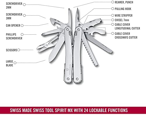 Victorinox Swiss Tool Spirit MX Swiss Army Knife  24 Function Swiss Made Multitool with Large Blade  Pliers and Wire Cutter   Silver with Nylon Pouch