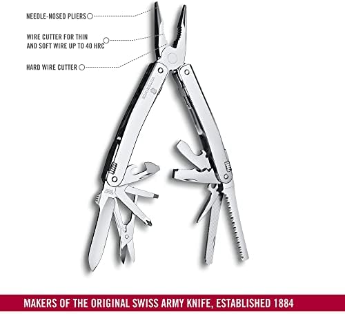 Victorinox Swiss Tool Spirit MX Swiss Army Knife  24 Function Swiss Made Multitool with Large Blade  Pliers and Wire Cutter   Silver with Nylon Pouch