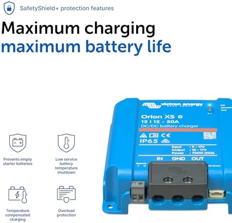 Victron Energy Orion XS Smart DC to DC Charger  Bluetooth    Fully Configurable   Battery Charger for Dual Battery Systems   IP65 Dust & Waterproof   12/12 Volt 50 amp 700 Watt