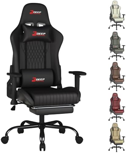 Video Game Chair with Footrest Ergonomic Comfortable Gaming Office Chair Height Adjustable with a 360  Swivel Base and Headrest 1002 Black 