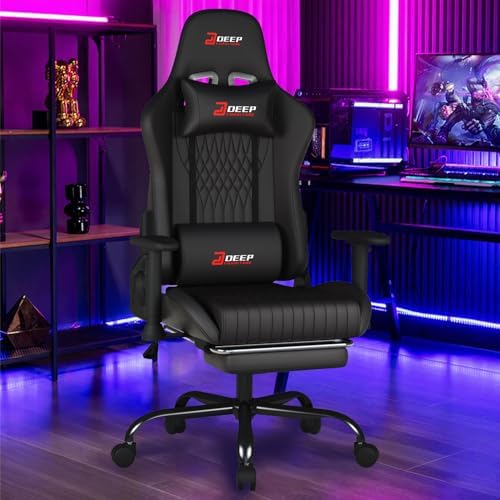 Video Game Chair with Footrest Ergonomic Comfortable Gaming Office Chair Height Adjustable with a 360  Swivel Base and Headrest 1002 Black 