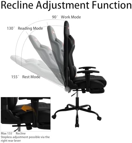 Video Game Chair with Footrest Ergonomic Comfortable Gaming Office Chair Height Adjustable with a 360  Swivel Base and Headrest 1002 Black 