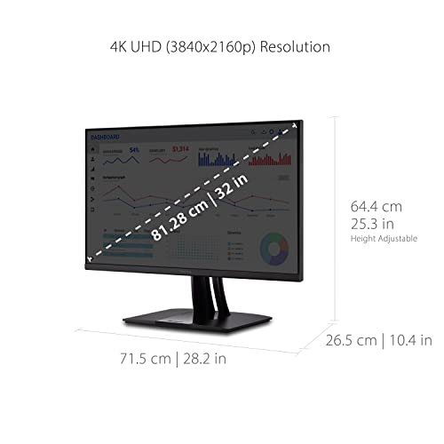 ViewSonic VP3256 4K 32 Inch 4K UHD IPS Ergonomic Monitor with Ultra Thin Bezels  Color Accuracy  Pantone Validated  60W USB C