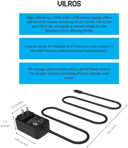 Vilros Raspberry Pi 5 Starter Kit MAX   Official 8GB RAM Pi 5 Board  128GB Preloaded Micro SD  Case  Power Supply & Cooling   Complete Plug and Play Kit for Beginners & Advanced Users