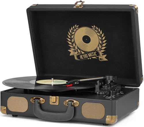 Vinyl Record Player Bluetooth Turntable 3 Speed Suitcase Portable Vintage Belt Driven Record Player with Built in Speakers RCA Line Out AUX in Headphone Jack LP Recording to Convert Records to MP3
