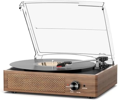 Vinyl Record Player Turntable with Built in Bluetooth Receiver & 2 Stereo Speakers  3 Speed 3 Size Portable Retro Record Player for Entertainment and Home Decoration