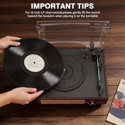 Vinyl Record Player Turntable with Built in Bluetooth Receiver & 2 Stereo Speakers  3 Speed 3 Size Portable Retro Record Player for Entertainment and Home Decoration
