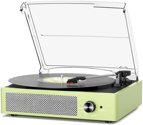 Vinyl Record Player Turntable with Built in Bluetooth Receiver & 2 Stereo Speakers  3 Speed 3 Size Portable Retro Record Player for Entertainment and Home Decoration