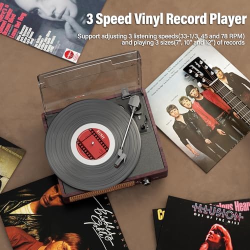 Vinyl Record Player Turntable with Built in Bluetooth Receiver & 2 Stereo Speakers  3 Speed 3 Size Portable Retro Record Player for Entertainment and Home Decoration