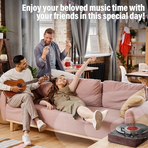 Vinyl Record Player Turntable with Built in Bluetooth Receiver & 2 Stereo Speakers  3 Speed 3 Size Portable Retro Record Player for Entertainment and Home Decoration