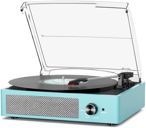 Vinyl Record Player Turntable with Built in Bluetooth Receiver & 2 Stereo Speakers  3 Speed 3 Size Portable Retro Record Player for Entertainment and Home Decoration