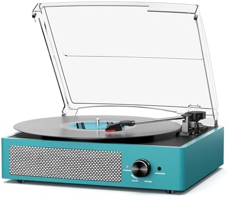 Vinyl Record Player Turntable with Built in Bluetooth Receiver & 2 Stereo Speakers  3 Speed 3 Size Portable Retro Record Player for Entertainment and Home Decoration