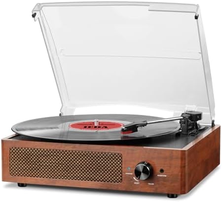 Vinyl Record Player Turntable with Built in Bluetooth Receiver & 2 Stereo Speakers  3 Speed 3 Size Portable Retro Record Player for Entertainment and Home Decoration