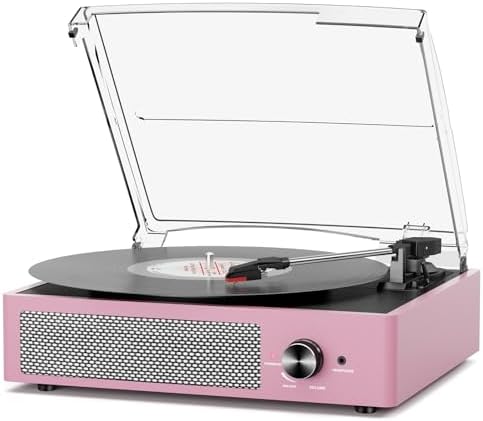 Vinyl Record Player Turntable with Built in Bluetooth Receiver & 2 Stereo Speakers  3 Speed 3 Size Portable Retro Record Player for Entertainment and Home Decoration
