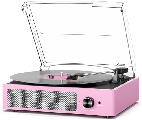 Vinyl Record Player Turntable with Built in Bluetooth Receiver & 2 Stereo Speakers  3 Speed 3 Size Portable Retro Record Player for Entertainment and Home Decoration