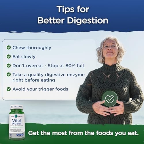 Vital Planet   Vital Digest Natural Digestive Enzymes Supports Breakdown of Proteins  Fats  and Carbohydrates and Reduces Occasional Gas  Bloating and Indigestion 90 Capsules  Packaging May Vary 