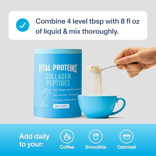 Vital Proteins Collagen Peptides Powder   Grass Fed Collagen Peptides for Hair  Nail  Skin  Bone & Joint Health  Unflavored  27 Servings