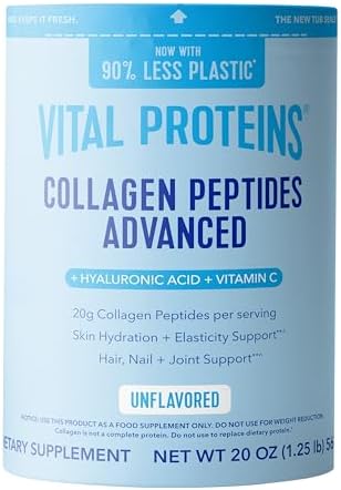 Vital Proteins Collagen Peptides Powder Advanced with Hyaluronic Acid & Vitamin C  20oz Collagen Protein  Unflavored  27 Servings