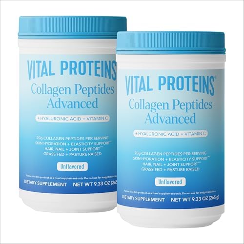 Vital Proteins Collagen Peptides Powder Advanced with Hyaluronic Acid & Vitamin C  20oz Collagen Protein  Unflavored  27 Servings