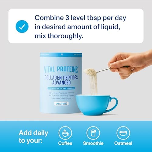 Vital Proteins Collagen Peptides Powder Advanced with Hyaluronic Acid & Vitamin C  20oz Collagen Protein  Unflavored  27 Servings