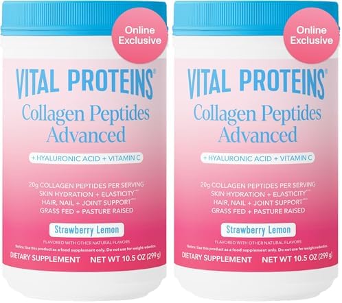 Vital Proteins Collagen Peptides Powder Advanced with Hyaluronic Acid & Vitamin C  20oz Collagen Protein  Unflavored  27 Servings