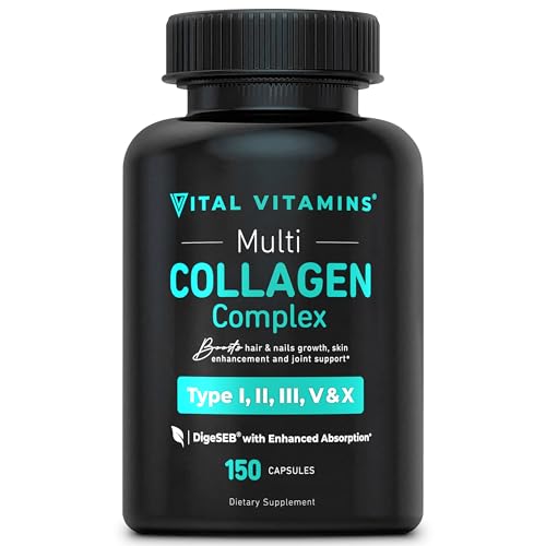 Vital Vitamins Multi Collagen for Women & Men   Type I  II  III  V  X   Grass Fed  Non GMO   150 Capsules