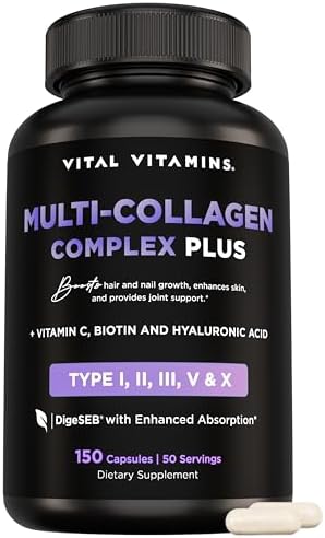 Vital Vitamins Multi Collagen Capsules  2 Pack    Type I  II  III  V  X   Grass Fed  Collagen Peptides Supplements  Non GMO   for Men & Women