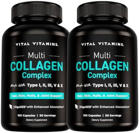 Vital Vitamins Multi Collagen for Women & Men   Type I  II  III  V  X   Grass Fed  Non GMO   150 Capsules