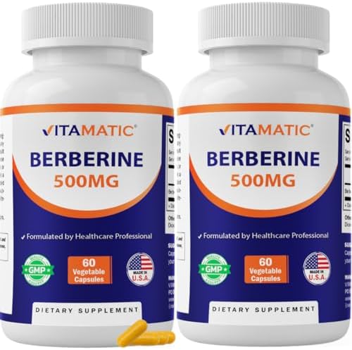 Vitamatic Berberine Supplement 500mg   60 Vegetable Capsules   Made in the USA   Gluten Free   Non GMO  2 Bottles
