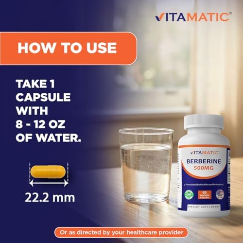 Vitamatic Berberine Supplement 500mg   60 Vegetable Capsules   Made in the USA   Gluten Free   Non GMO  2 Bottles