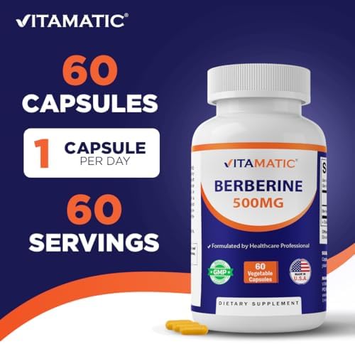 Vitamatic Berberine Supplement 500mg   60 Vegetable Capsules   Made in the USA   Gluten Free   Non GMO  2 Bottles