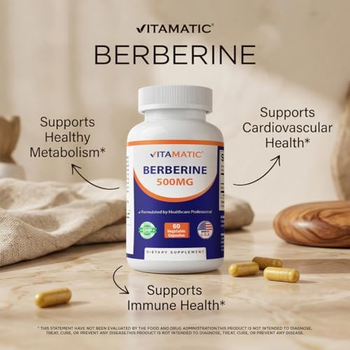 Vitamatic Berberine Supplement 500mg   60 Vegetable Capsules   Made in the USA   Gluten Free   Non GMO  2 Bottles
