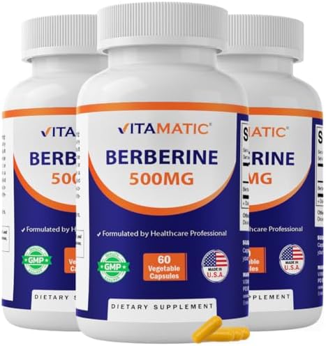 Vitamatic Berberine Supplement 500mg   60 Vegetable Capsules   Made in the USA   Gluten Free   Non GMO  2 Bottles