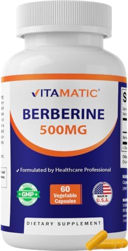 Vitamatic Berberine Supplement 500mg   60 Vegetable Capsules   Made in the USA   Gluten Free   Non GMO  2 Bottles
