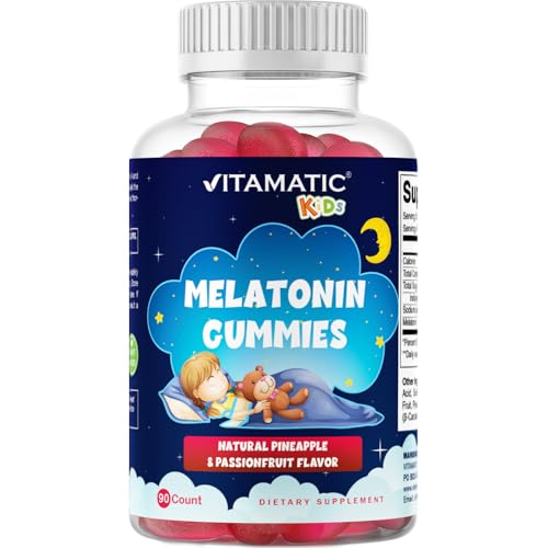 Vitamatic Sugar Free Kids Melatonin 1mg  90 Gummies  Pineapple & passionfruit Flavored Gummies  90 Days Supply  2 Pack