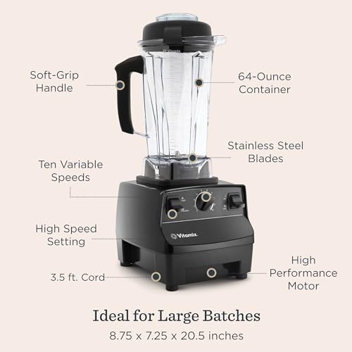 Vitamix 5200 Blender  Professional Grade Blender for Smoothies  Soups  Ice Cream and More  Stainless Steel Blades  Self Cleaning Kitchen Appliance  64 Oz Container  Black
