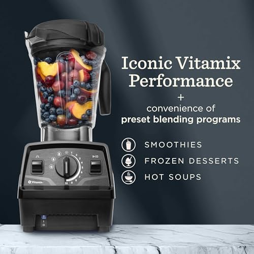 Vitamix Explorian with Programs  Three Blending Programs  Professional Grade Blender for Smoothies and More  Self Cleaning Kitchen Appliance  64 Oz Container  Black  Renewed Premium 
