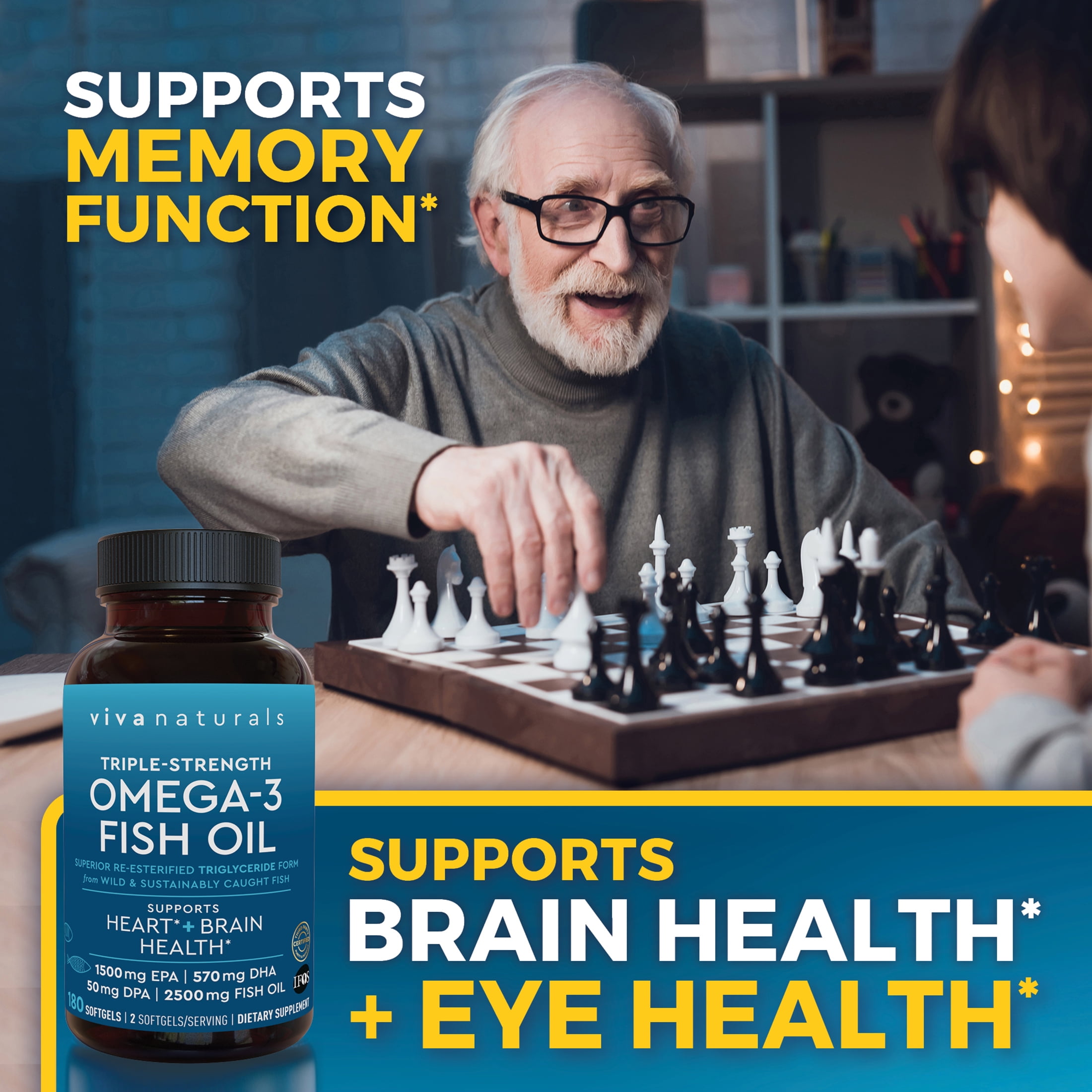 Viva Naturals Triple Strength Omega 3 Fish Oil Supplement  2500 mg  180 Pescatarian Friendly Softgels  Provides EPA & DHA  Supports Heart and Brain Health  