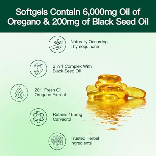 VivoNu Oil of Oregano with Black Seed Oil  Balanced Oil of Oregano Capsules  Organic OreganoOil Softgels Carvacrol Thymoquinone