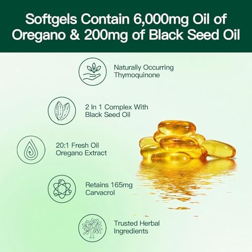 VivoNu Oil of Oregano with Black Seed Oil  Balanced Oil of Oregano Capsules  Organic OreganoOil Softgels Carvacrol Thymoquinone