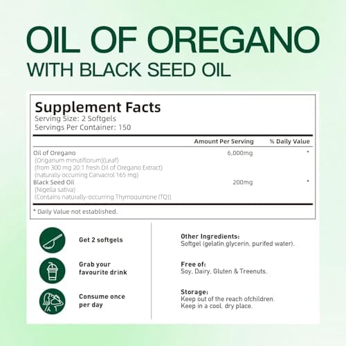 VivoNu Oil of Oregano with Black Seed Oil  Balanced Oil of Oregano Capsules  Organic OreganoOil Softgels Carvacrol Thymoquinone